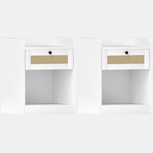 HOMCOM Conjunto de 2 Mesas de Cabeceira Mesas de Cabeceira para Dormitório com Gaveta em Vime Mesa de Cabeceira para Dormitório 40x40x53 cm Branco