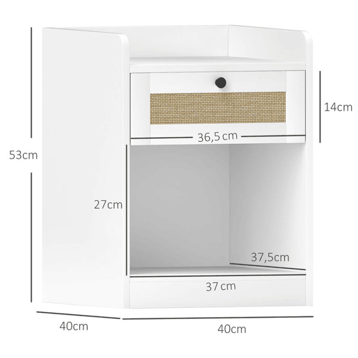 HOMCOM Conjunto de 2 Mesas de Cabeceira Mesas de Cabeceira para Dormitório com Gaveta em Vime Mesa de Cabeceira para Dormitório 40x40x53 cm Branco
