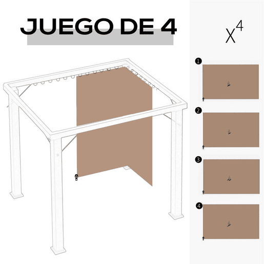 Outsunny 4 Paredes Laterais para Tenda 302x205 cm Laterais para Tenda Universal com Ganchos e Argola em C para Tenda de Jardim Terraço Marrom