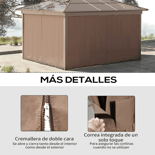 Outsunny 4 Paredes Laterais para Tenda 302x205 cm Laterais para Tenda Universal com Ganchos e Argola em C para Tenda de Jardim Terraço Marrom