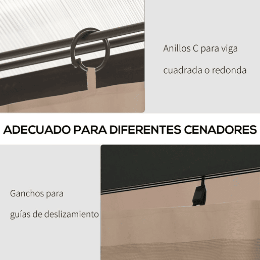 Outsunny 4 Paredes Laterais para Tenda 302x205 cm Laterais para Tenda Universal com Ganchos e Argola em C para Tenda de Jardim Terraço Marrom