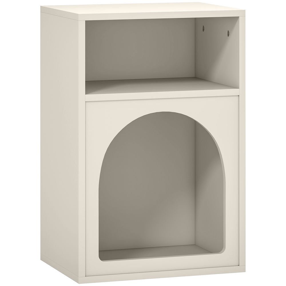 Homcom mesita de noche moderna mesilla de noche estrecha con 2 compartimentos abiertos diseño en forma de arco mesa auxiliar para salón dormitorio 40x30x60 cm crema