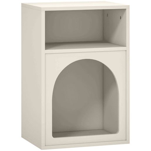 HOMCOM Mesa de Cabeceira Moderna Mesa de Cabeceira Estreita com 2 Compartimentos Abertos Desenho em Forma de Arco Mesa Auxiliar para Sala de Estar Quarto 40x30x60 cm Creme