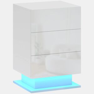 HOMCOM Mesa de Cabeceira com Faixa de Luz LED Multicolor Variável Mesa Auxiliar com 3 Gavetas Estilo Moderno Mesa Lateral para Dormitório Sala de Estar 40x35x60 cm Branco Brilhante