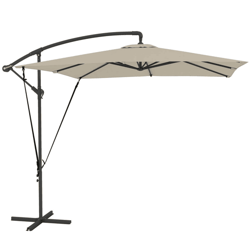 Outsunny Chapéu de Sol Excêntrico 247x247 cm com Base Cruzada, Toldo Giratório 360°, Manivela, Capa Protetora e Corda de Vento Anti-UV 50+ para Terraço e Jardim Caqui