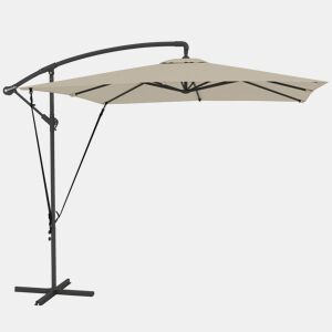 Outsunny Chapéu de Sol Excêntrico 247x247 cm com Base Cruzada, Toldo Giratório 360°, Manivela, Capa Protetora e Corda de Vento Anti-UV 50+ para Terraço e Jardim Caqui