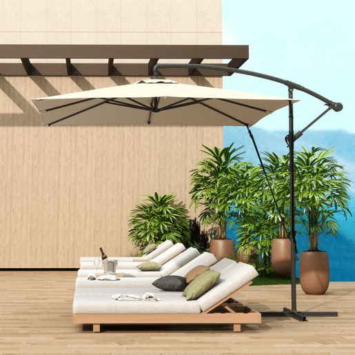 Outsunny Chapéu de Sol Excêntrico 247x247 cm com Base Cruzada, Toldo Giratório 360°, Manivela, Capa Protetora e Corda de Vento Anti-UV 50+ para Terraço e Jardim Caqui