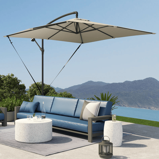 Outsunny Chapéu de Sol Excêntrico 247x247 cm com Base Cruzada, Toldo Giratório 360°, Manivela, Capa Protetora e Corda de Vento Anti-UV 50+ para Terraço e Jardim Caqui