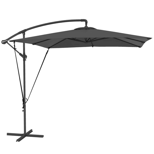 Outsunny Chapéu de Sol Excêntrico 247x247 cm com Base Cruzada, Cobertura Giratória 360°, Manivela, Capa Protetora e Corda de Vento Anti-UV 50+ para Terraço e Jardim, Cinzento Escuro