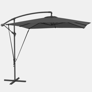 Outsunny Chapéu de Sol Excêntrico 247x247 cm com Base Cruzada, Cobertura Giratória 360°, Manivela, Capa Protetora e Corda de Vento Anti-UV 50+ para Terraço e Jardim, Cinzento Escuro