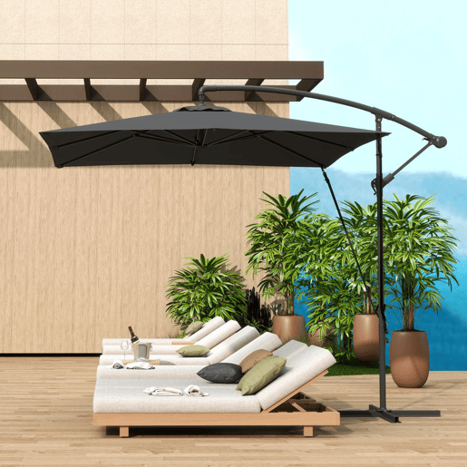 Outsunny Chapéu de Sol Excêntrico 247x247 cm com Base Cruzada, Cobertura Giratória 360°, Manivela, Capa Protetora e Corda de Vento Anti-UV 50+ para Terraço e Jardim, Cinzento Escuro