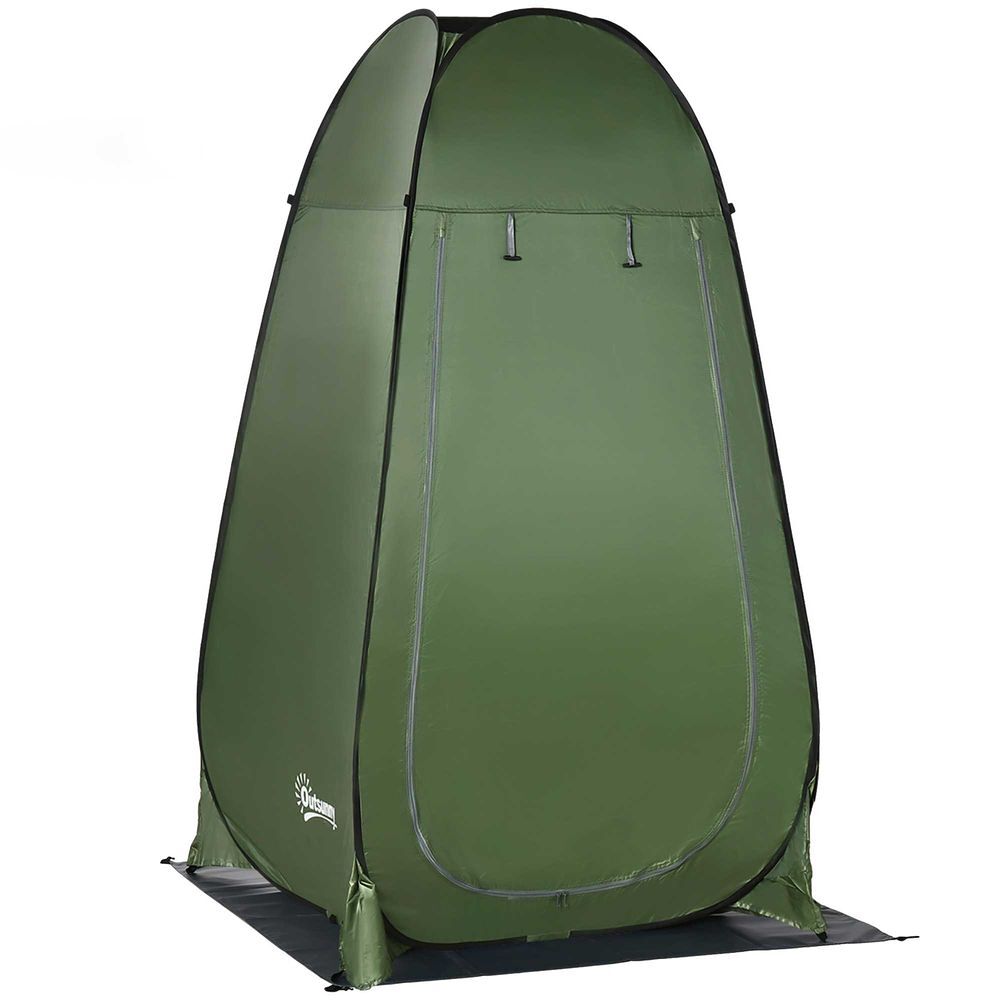 Outsunny tienda de campaña instantánea pop-up tienda de ducha camping portátil con gancho bolsillo bolsa de transporte y uv 20+ para baño vestuario cambiador 126x124x189 cm verde oliva