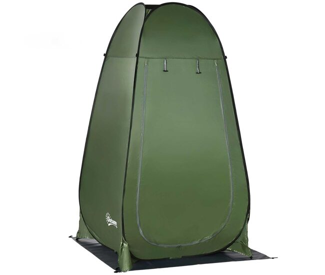 Outsunny tienda de campaña instantánea pop-up tienda de ducha camping portátil con gancho bolsillo bolsa de transporte y uv 20+ para baño vestuario cambiador 126x124x189 cm verde oliva