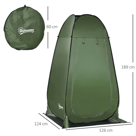 Outsunny Tenda de Duche Tenda de Privacidade Portátil com 1 Gancho Bolso Bolsa de Transporte e UV20+ para Duche Trocador Sanita 126x124x189 cm Verde