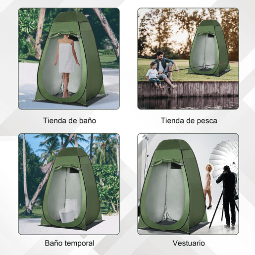 Outsunny Tenda de Duche Tenda de Privacidade Portátil com 1 Gancho Bolso Bolsa de Transporte e UV20+ para Duche Trocador Sanita 126x124x189 cm Verde