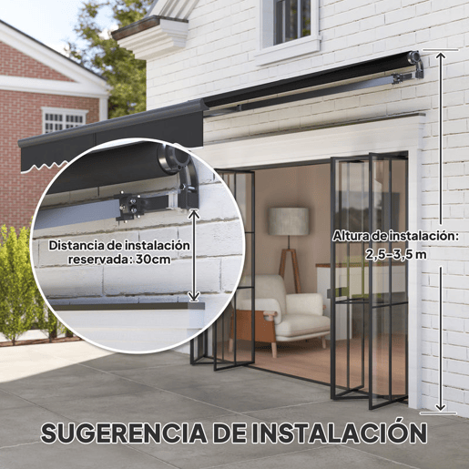 Outsunny Toldo Elétrico Retrátil com Controlo Remoto 296x250 cm Toldo de Exterior Enrolável com Manivela Estrutura de Alumínio e Proteção UV30+ para Jardim Porta Janela Cinza