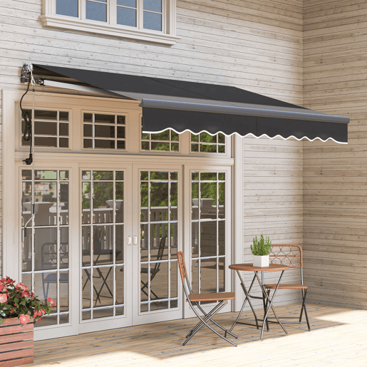 Outsunny Toldo Elétrico Retrátil com Controlo Remoto 296x250 cm Toldo de Exterior Enrolável com Manivela Estrutura de Alumínio e Proteção UV30+ para Jardim Porta Janela Cinza