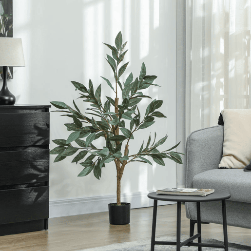 HOMCOM Planta Artificial de Louro 120 cm Planta Artificial Decorativa Grande Decoração para Casa Escritório Varanda Quarto Verde