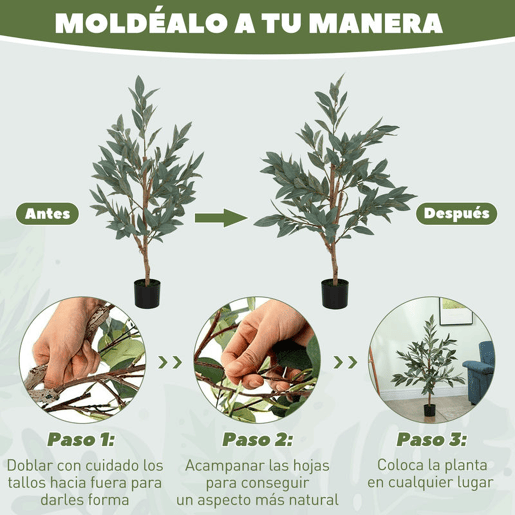 HOMCOM Planta Artificial de Louro 120 cm Planta Artificial Decorativa Grande Decoração para Casa Escritório Varanda Quarto Verde