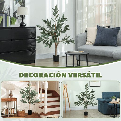 HOMCOM Planta Artificial de Louro 120 cm Planta Artificial Decorativa Grande Decoração para Casa Escritório Varanda Quarto Verde