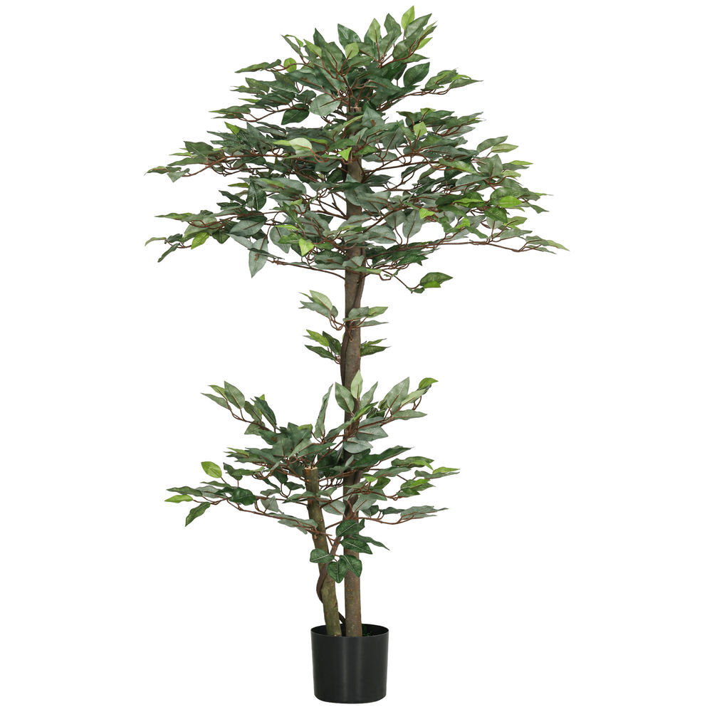 Outsunny ficus artificial 150 cm árbol artificial en maceta decorativa para interior hogar salón oficina ø15x150 cm verde