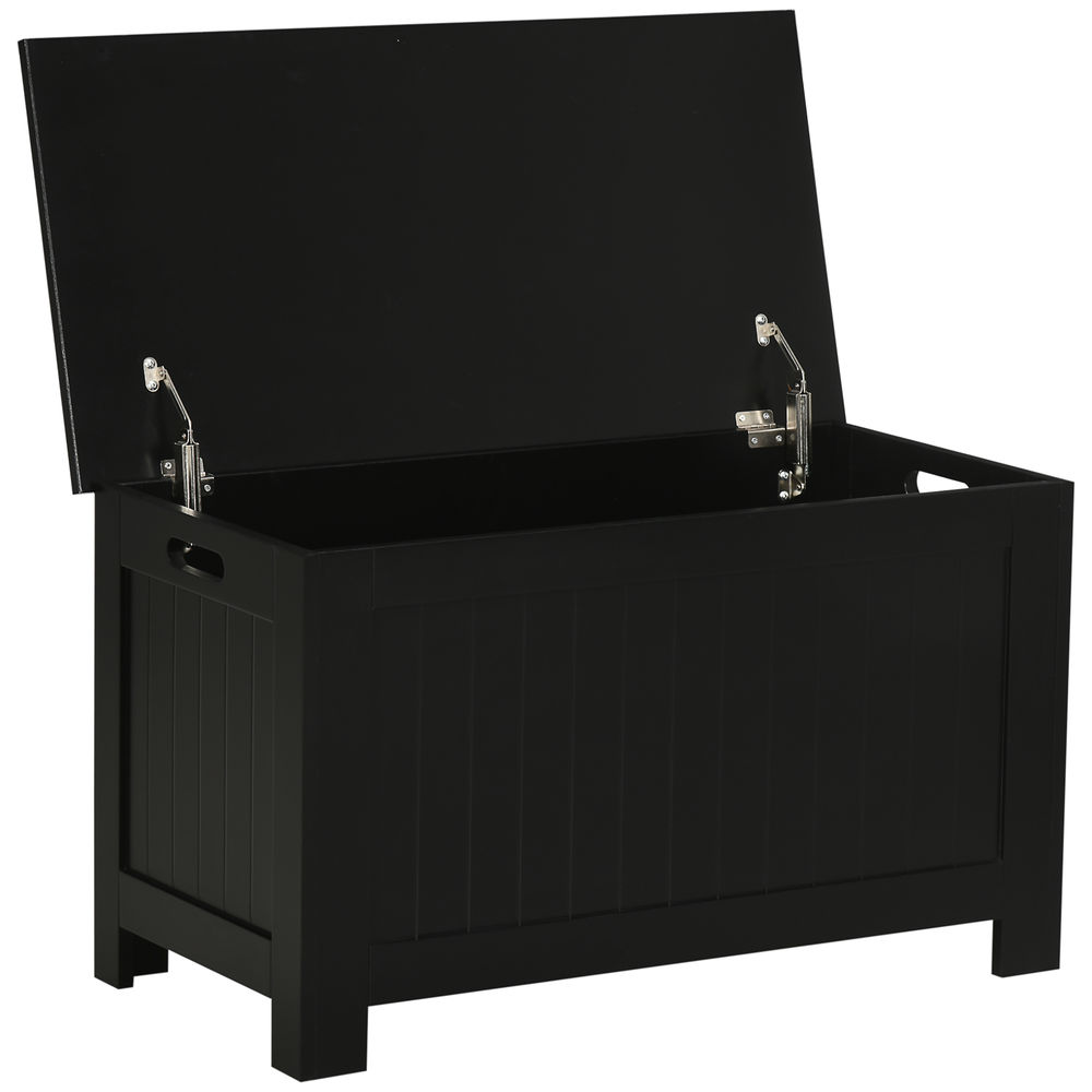 Homcom baúl de almacenaje para dormitorio banco de almacenaje con tapa baúl de almacenaje versátil con bisagra de seguridad para pasillo salón 81x40x46 cm negro