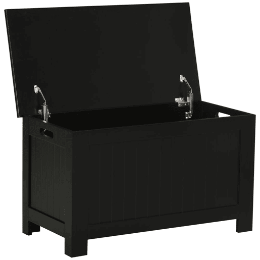 HOMCOM Baú de Armazenamento de Madeira Baú de Arrumação com Dobradiça de Segurança para Dormitório Sala de Estar Carga Máxima 20 kg 81x40x46 cm Preto