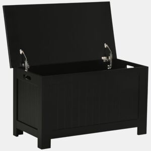 HOMCOM Baú de Armazenamento de Madeira Baú de Arrumação com Dobradiça de Segurança para Dormitório Sala de Estar Carga Máxima 20 kg 81x40x46 cm Preto