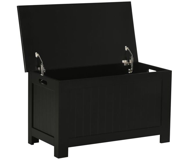 Homcom baúl de almacenaje para dormitorio banco de almacenaje con tapa baúl de almacenaje versátil con bisagra de seguridad para pasillo salón 81x40x46 cm negro