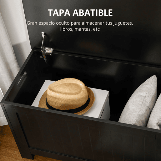 HOMCOM Baú de Armazenamento de Madeira Baú de Arrumação com Dobradiça de Segurança para Dormitório Sala de Estar Carga Máxima 20 kg 81x40x46 cm Preto