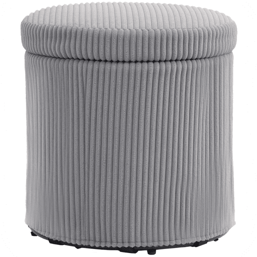 HOMCOM Puff de Arrumação Baú de Arrumação Redondo Estofado em Veludo Cotelê Assento Acolchoado Tampa Removível para Corredor Quarto Sala Ø40x41 cm Cinza Claro