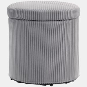 HOMCOM Puff de Arrumação Baú de Arrumação Redondo Estofado em Veludo Cotelê Assento Acolchoado Tampa Removível para Corredor Quarto Sala Ø40x41 cm Cinza Claro