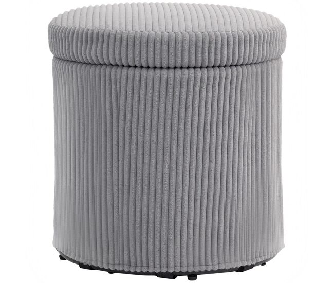 Homcom puff almacenaje baúl de almacenaje redondo tapizado en pana asiento acolchado tapa extraíble para pasillo dormitorio salón ø40x41 cm gris claro
