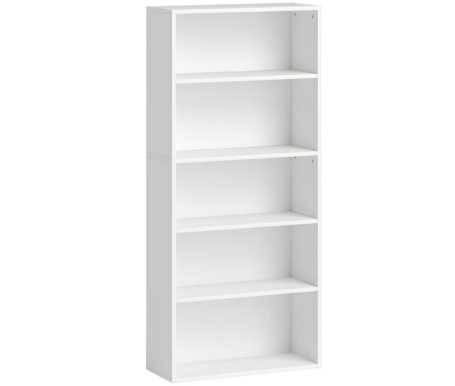 Homcom librería de 5 niveles estantería de libros con 3 estantes ajustables para sala de estar oficina dormitorio 60x24x133,5 cm blanco