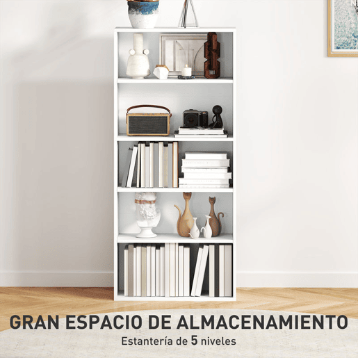 HOMCOM Estante de 5 Níveis Estante para Livros com 2 Prateleiras Ajustáveis para Sala de Estar Escritório Quarto 60x24x133,5 cm Branco