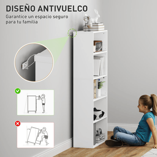 HOMCOM Estante de 5 Níveis Estante para Livros com 2 Prateleiras Ajustáveis para Sala de Estar Escritório Quarto 60x24x133,5 cm Branco