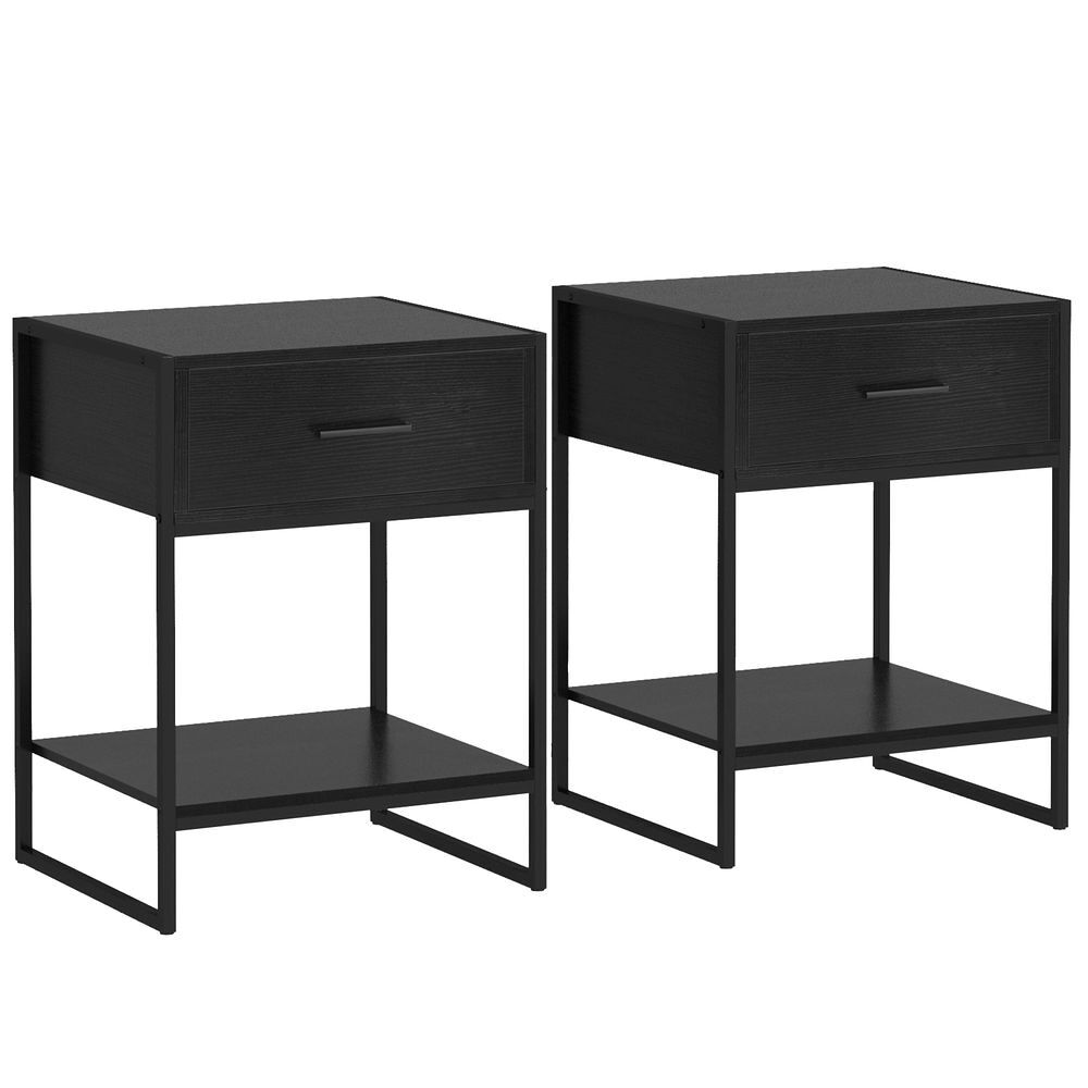 Homcom 2 mesitas de noche mesas auxiliares con cajón y estante de abierto estilo moderno para dormitorio salón cama oficina 45x40x60 cm negro