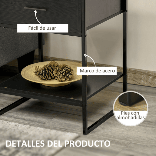 HOMCOM Conjunto de 2 Mesas de Cabeceira Mesas Auxiliares com 1 Gaveta e Prateleira de Armazenamento para Dormitório Sala de Estar Escritório Estilo Moderno 45x40x60 cm Preto