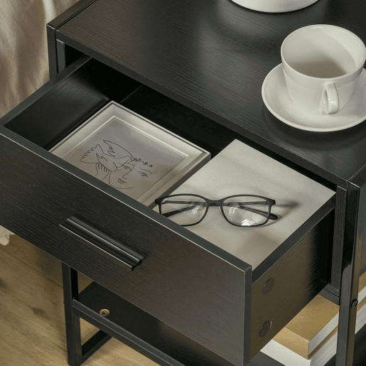 HOMCOM Conjunto de 2 Mesas de Cabeceira Mesas Auxiliares com 1 Gaveta e Prateleira de Armazenamento para Dormitório Sala de Estar Escritório Estilo Moderno 45x40x60 cm Preto