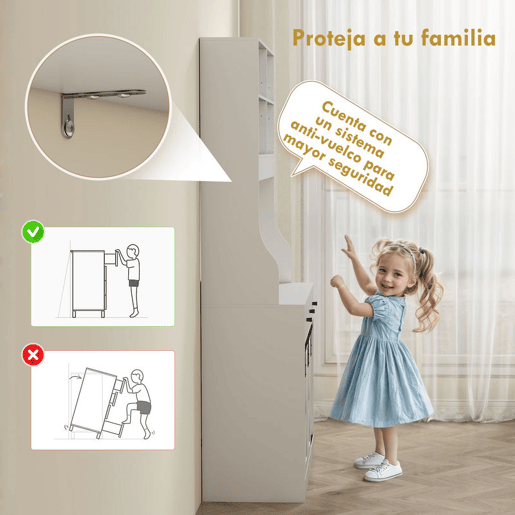 HOMCOM Armário de Cozinha Móvel Auxiliar de Cozinha com 2 Portas Corrediças 3 Gavetas Bancada para Micro-Ondas e Prateleiras Ajustáveis 93,5x40x180 cm Branco