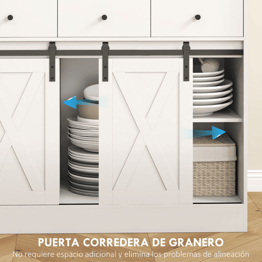 HOMCOM Armário de Cozinha Móvel Auxiliar de Cozinha com 2 Portas Corrediças 3 Gavetas Bancada para Micro-Ondas e Prateleiras Ajustáveis 93,5x40x180 cm Branco