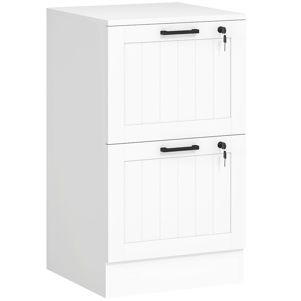 Homcom cajonera escritorio con 2 cajones, cajonera de oficina, mueble archivador, con 2 cerraduras, riel colgante para a4 y carta, 40x40x71 cm, blanco