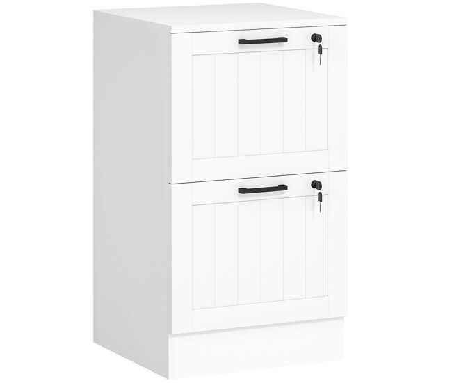 Homcom cajonera escritorio con 2 cajones, cajonera de oficina, mueble archivador, con 2 cerraduras, riel colgante para a4 y carta, 40x40x71 cm, blanco