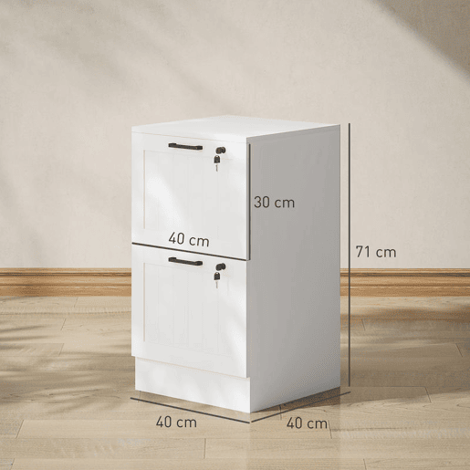 HOMCOM Arquivador para Escritório Móvel Arquivador com 2 Gavetas para Escritório com Fechaduras Gavetas Suspensas para A4 40x40x71 cm Branco