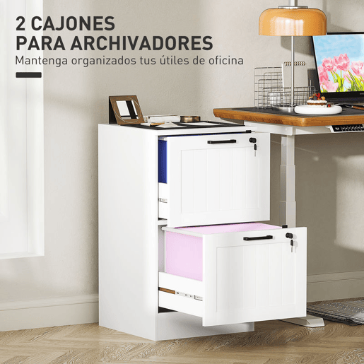 HOMCOM Arquivador para Escritório Móvel Arquivador com 2 Gavetas para Escritório com Fechaduras Gavetas Suspensas para A4 40x40x71 cm Branco