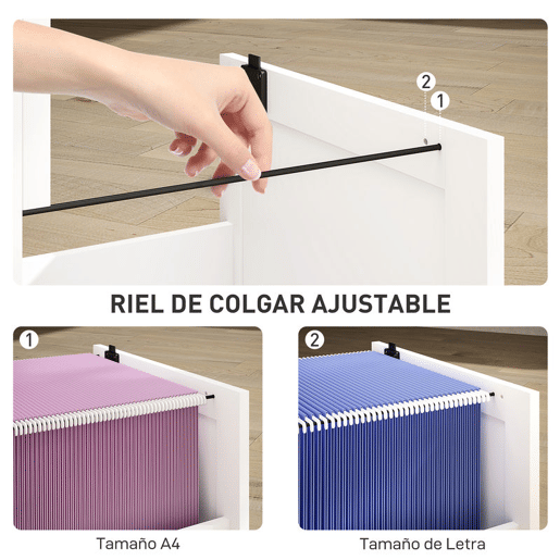 HOMCOM Arquivador para Escritório Móvel Arquivador com 2 Gavetas para Escritório com Fechaduras Gavetas Suspensas para A4 40x40x71 cm Branco
