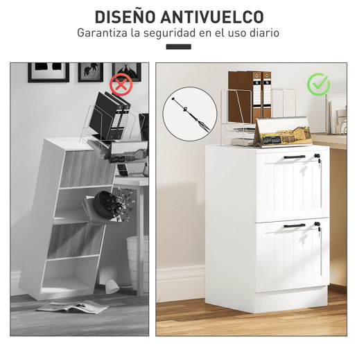 HOMCOM Arquivador para Escritório Móvel Arquivador com 2 Gavetas para Escritório com Fechaduras Gavetas Suspensas para A4 40x40x71 cm Branco