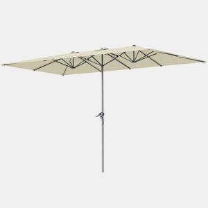 Outsunny Chapéu de Sol Duplo 4,5x2,6 m Chapéu de Sol de Jardim com Manivela Mastro de Alumínio Impermeável e Proteção UV50+ Chapéu de Sol Grande para Exterior Piscina Creme