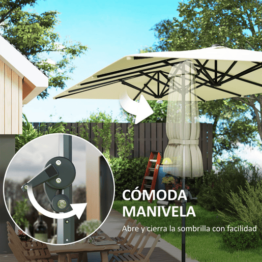 Outsunny Chapéu de Sol Duplo 4,5x2,6 m Chapéu de Sol de Jardim com Manivela Mastro de Alumínio Impermeável e Proteção UV50+ Chapéu de Sol Grande para Exterior Piscina Creme