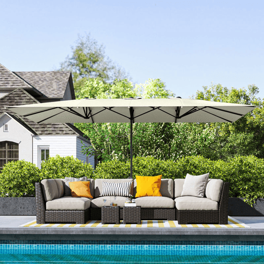 Outsunny Chapéu de Sol Duplo 4,5x2,6 m Chapéu de Sol de Jardim com Manivela Mastro de Alumínio Impermeável e Proteção UV50+ Chapéu de Sol Grande para Exterior Piscina Creme